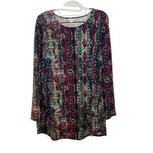 J Jill Pure Jill Womens Vibrant Geometric Tribal Pima Cotton Tunic Top M Boho